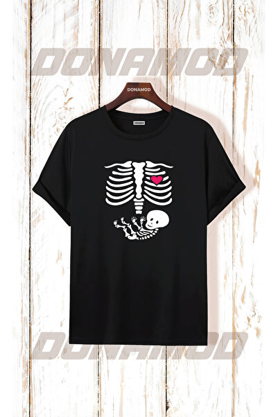 donamod Siyah Beyaz Unisex Kısa Kollu Oversize Geniş Kalıp Hamile Bebek Anne ...