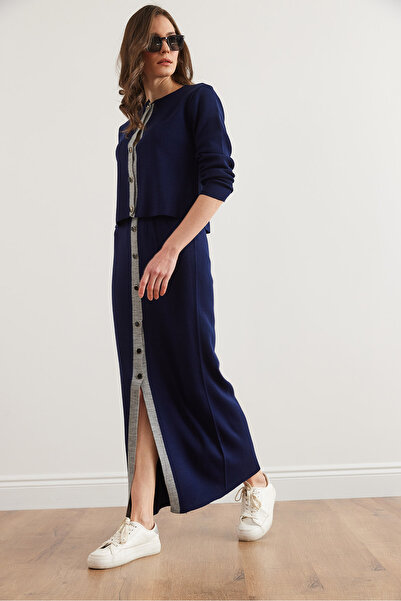 Olalook Жіночий темно-синій верхній кардиган спідниця спідниця на ґудзиках светр костюм TKM19000344