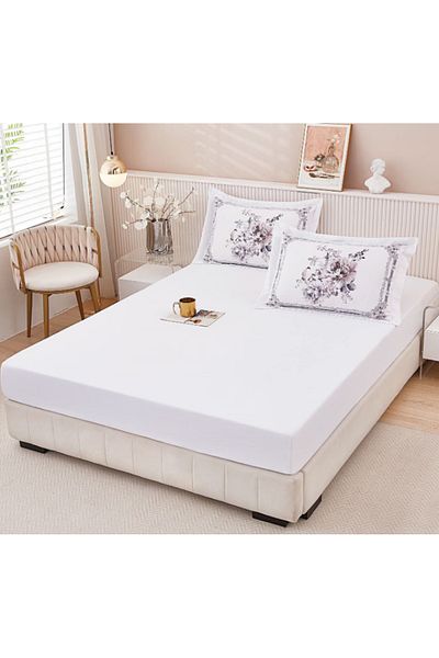 Super Design Pucioasa Mattress cover with elastic 160x 200 cm + 2 pillowcases 50x70 cm White D-11