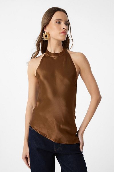 Antioch Brown Asymmetrical Satin Backless Women's Ball