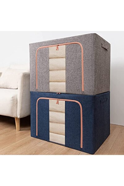 Flippy Foldable Storage Box, 24 L, Cotton & Linen, 40x30x20 cm, Front Window, Navy Blue