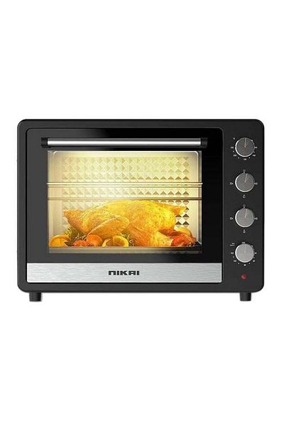 Nikai Electric Oven with Rotisserie & Convection Technology, Keep Warm Function, Double Glass Door, 4 Knob