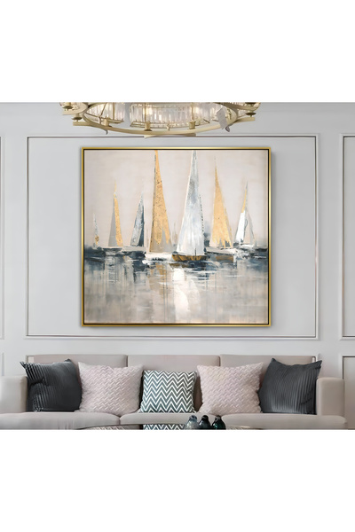 Harikabirev HARİKABİREV|METAL ÇERÇEVELİ KANVAS TABLO LACİVERT YELKENLİ MODEL |CKKARE