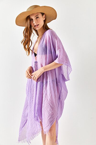 Olalook Kimono pareo cu cravată liliac KMN-00000063