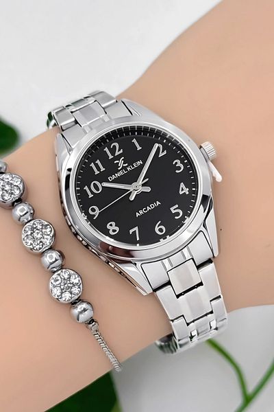 Daniel Klein Steel Cord Women Wrist Watch 3 Atm Water Resistant Silver-Black Zmdk1188