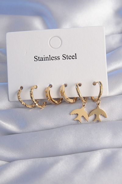 SeyCey.co 316L Steel Gold Color Oval Design Bird Model Earring Set