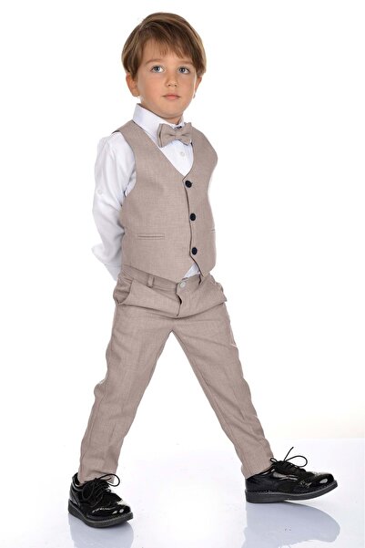 Mnk Chlapčenský oblek s vestou MNK0272 BÉŽOVÁ