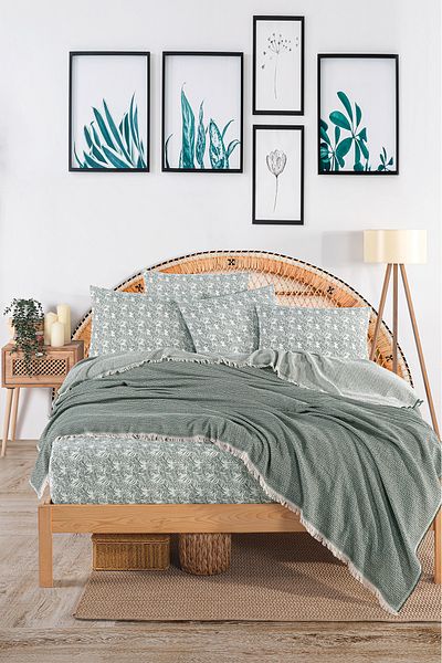 Evimemoda Double Pique Set with Elastic Sheets Code Oslo Green