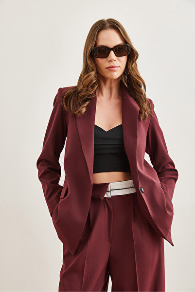 Olalook Dámská vínová bunda s podšívkou na jeden knoflík a klopou do kapsy Premium Ckt- 19000395