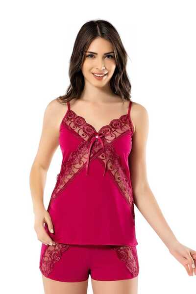 Tezzgelsin Γυναικείο Σετ Νυχτικό με Δαντελένιο Σορτς με Σχοινί
