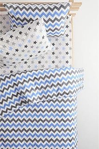 Mu Art Ahşap Favora Zigzag Model Cearşaf de pat elastic Bumbac Single Blue