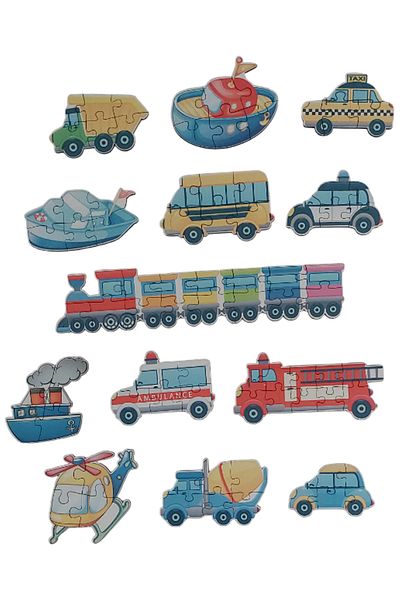 Fizello Tools Vehicles / 13 Pcs Puzzle Jigsaw Puzzle / 82 Pieces Preschool Intelligence Developer Toy