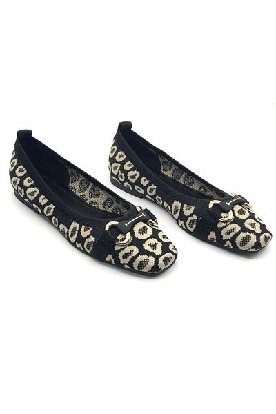 Kocamanlar Ayakkabı Feles Tricoturi Leopard Blunt Toe Pantofi de balet pentru femei NEGRI