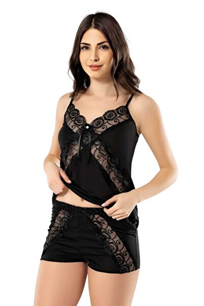 Uniquetrenders Γυναικείο Σετ Νυχτικό με Δαντελένιο Σορτς με Σχοινί