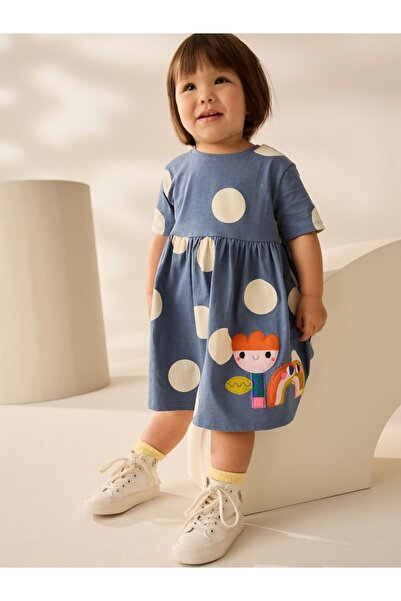 Next Baby 100% Cotton Blue Character Patterned Short Sleeve Dress