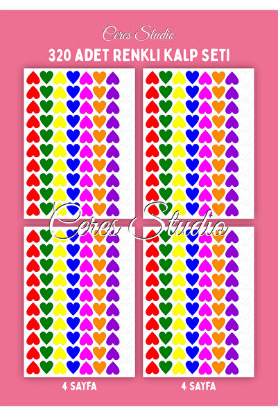 Ceres Studio 320 Adet KALP STİCKER ÇIKARTMA SETİ , OKUL TEBRİK STİCKERI ,ÖĞRETMEN HEDİYESİ, AFERİN