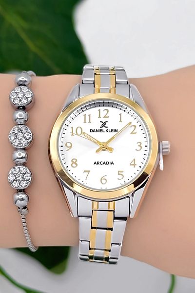 Daniel Klein Steel Cord Women Wrist Watch 3 Atm Water Resistant Silver-Gold Zmdk1188