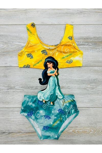 MODANINO Girl's Waist Detailed Princess Printed Swimsuit 2-8 Years 12224