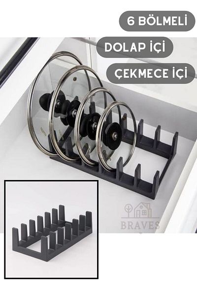 BRAVES Anthracite Colored Pot Lid Organizer Cabinet Organizer