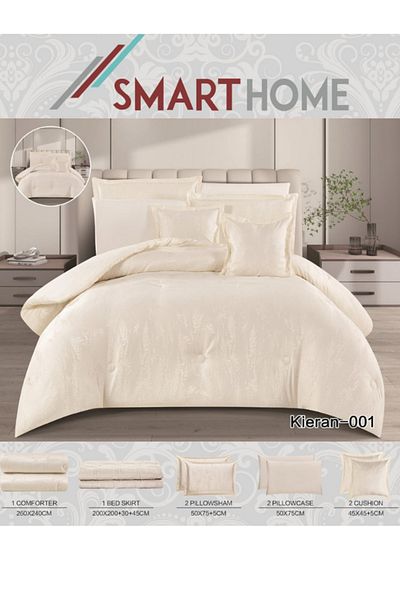 smart home Bridal Jacquard Duvet Set for Two People, Reversible System, 8-Piece Bedspread, 100% Microfiber, Duvet Size 260 x 240 cm