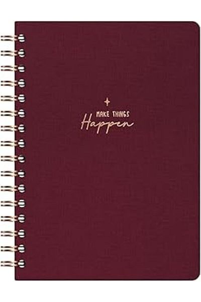 NETWORK ART Paperora A5 Spiral Hard Cover Linen Checkered Undated Notepad Claret Red