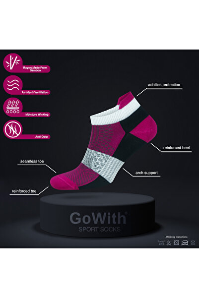 Go With Kadın Renkli 6'lı Bambu Spor Desenli Güçlendirilmiş Yıkamalı Dikişsiz Kısa Patik Yazlık Çorap 2152