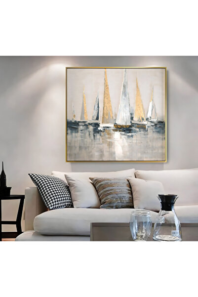 Harikabirev HARİKABİREV|METAL ÇERÇEVELİ KANVAS TABLO LACİVERT YELKENLİ MODEL |CKKARE