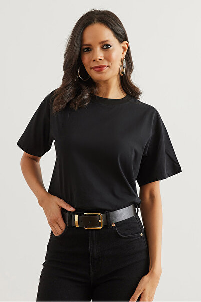 Olalook Γυναικείο μαύρο λευκό μπλουζάκι 2 συσκευασιών βαμβακερό κανονικό TSH- 19000830