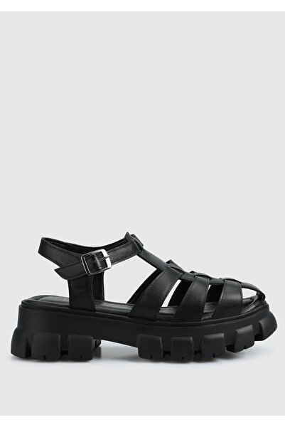 Provoq Sandale plate negre de damă