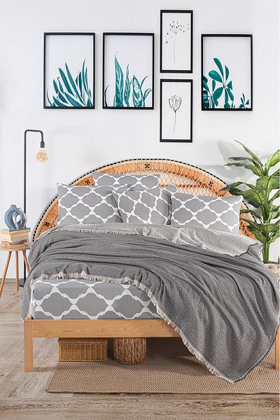 Evimemoda Double Pique Set with Elastic Sheets Code Oslo Black