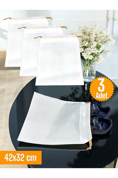 Balkan Room 3 Pcs White Drawstring Shoes Storage Bag Multipurpose Closet Drawer Suitcase Organizer
