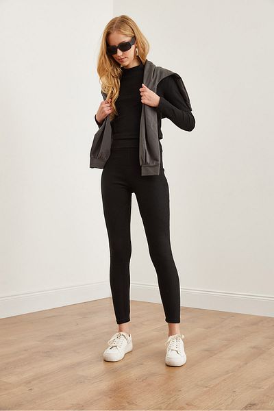 Olalook Black Women's Set - Ribbed and Shirted, Tkm- 19000304