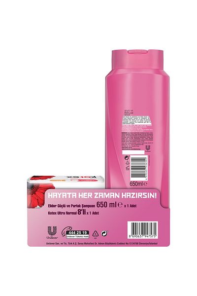 Elidor Strong and Shiny Hair Care Shampoo 650ml + Kotex Ultra Normal 8 Set of 2