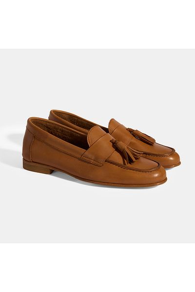 Desa Women's Tan Tassel Detailed Slip-On Leather Loafer