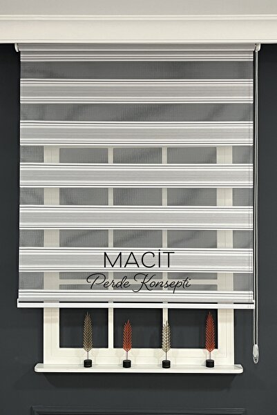 Macit Design Gri Jakar Plise Zebra Stor Perde (Dayanıklı Alüminyum Kasa)