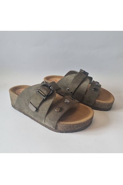 TwoEgoist Women's Genuine Suede Leather 4.5cm Wedge Heels Comfortable Fit Daily Summer Slippers