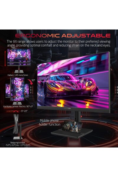 GAMEON شاشة ألعاب GOML27QHD180IPS مقاس 27 بوصة، بدقة 2560x1440 بكسل، 2K QHD، IPS، 180 هرتز، 0.5 مللي ثانية، منفذ HDMI 2.1، PS5، أسود