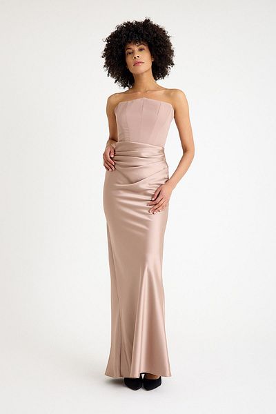 SpringStore Mink Top Crepe Bottom Satin Evening Dress