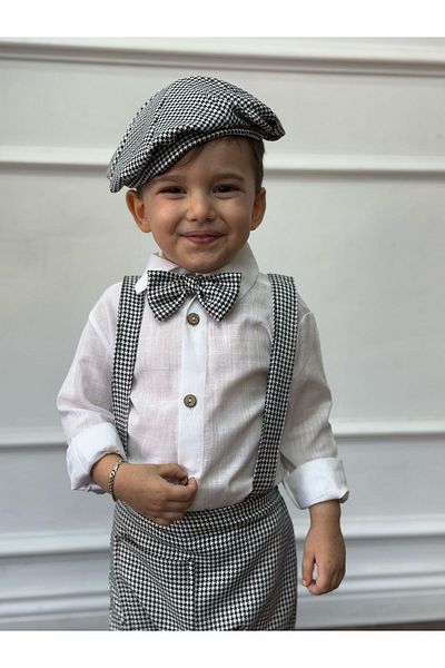 Ares Kids Fashion Long Salopet and White Long Sleeve Shirt and Hat Set Children's and Baby Clothing