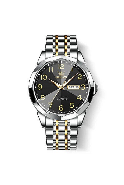 OLEVS Ceas Barbatesc Cs1547, Otel Inoxidabil, Argintiu-auriu, Cadran Negru