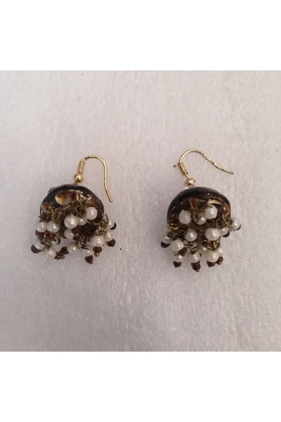 Butik Tülin Otantik el yapımı seramik siyah parlak taşlı inci boncuklu çan kü...