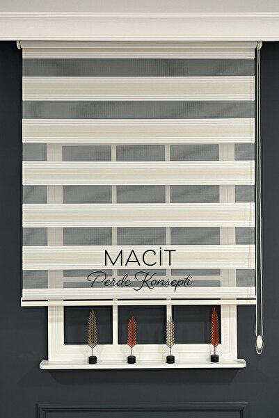 Macit Design Koyu Krem Jakar Plise Zebra Stor Perde (Dayanıklı Alüminyum Kasa)