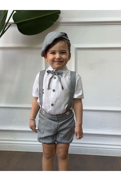 Ares Kids Fashion Children's and Baby's Clothing Including Short Salopet and Short Sleeved White Shirt Beret and Neck Collar
