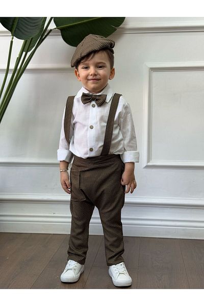 Ares Kids Fashion Long Salopet and White Long Sleeve Shirt and Hat Set Children's and Baby Clothing