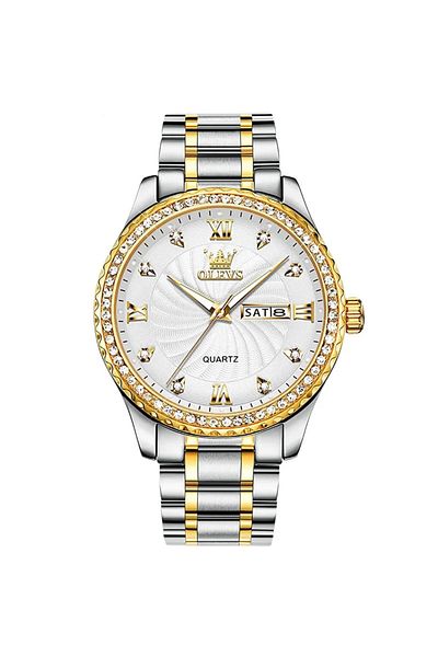 OLEVS Men's Watch Cs1710, Stainless Steel, Silver-Gold, White Dial