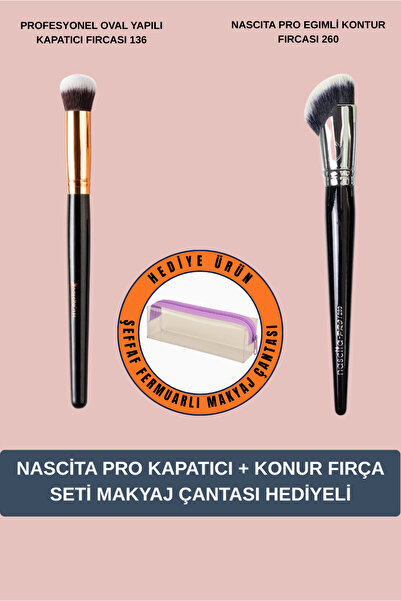 nascita فرشاة خافي العيوب ذات البنية البيضاوية 136+فرشاة كونتور مشطوفة من Nascita Pro 260