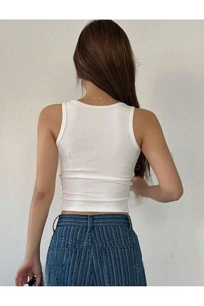 Stail Moda Women's White Camisole Fabric Wide Strap Crop Blouse