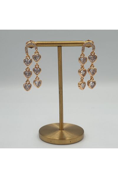 SE Jewellery Collection Selin Ersoy Rose Color Zircon Stone Heart Dangle Xuping Earrings - Non-Tarnish (3.5 cm)