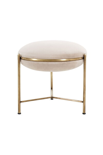 MUVA Concept Orb Puf Modern Tasarım Krem Döşeme Gold Metal Ayak Tabure