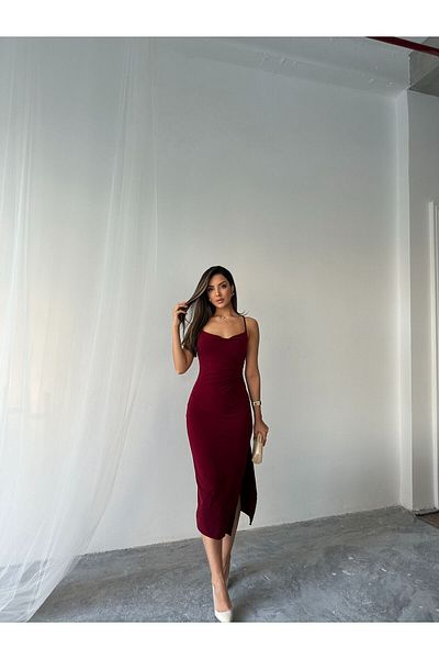 Ekim Store Rochie cu bretele burgundy